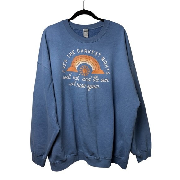 Gildan Sweatshirt Rainbow 3XL Even Darkest Nights Will End Sun Rise Heavy READ - Picture 1 of 9